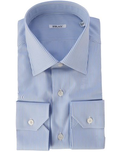 Fray Striped Cotton Shirt - Blue