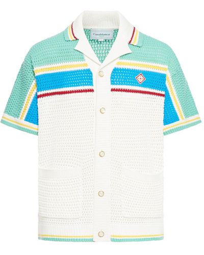 Casablancabrand Crochet Effect Tennis Shirt - Blue