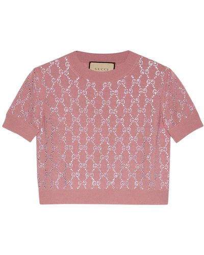Gucci Wool Top With Glossy Appliqués - Pink