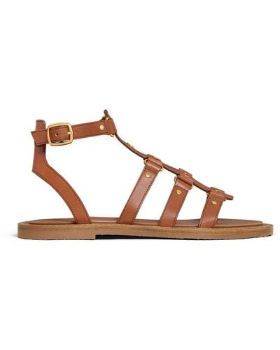 Celine Lympia Gladiator Style Sandal In Calf Leather - Brown