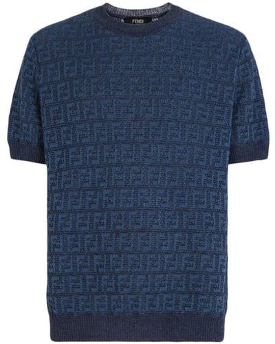 Fendi Blue Ff Cotton And Linen Jumper