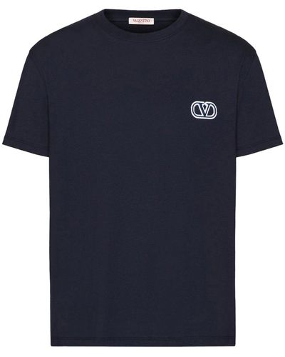 Valentino Garavani Cotton T-shirt With Vlogo Signature Patch - Blue