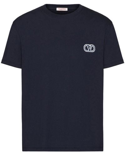 Valentino Garavani T-shirt in cotone con patch vlogo signature - Blu