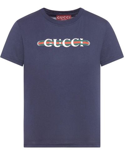 Gucci T-shirt in jersey di cotone stampato - Blu