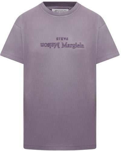 Maison Margiela T-shirt in cotone con stampa logo reverse - Viola