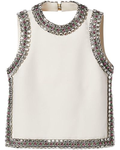 Gucci Top In Wool And Silk With Crystal Embroidery - Grey