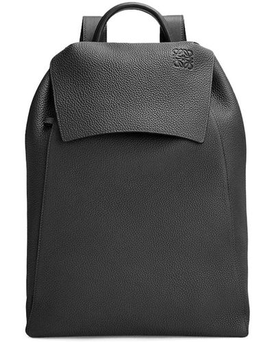 Loewe Drawstring Backpack In Grained Calfskin - Black