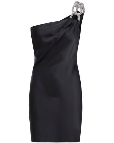 Stella McCartney Mini abito monospalla in raso doppio con catena di cristallo falabella - Nero