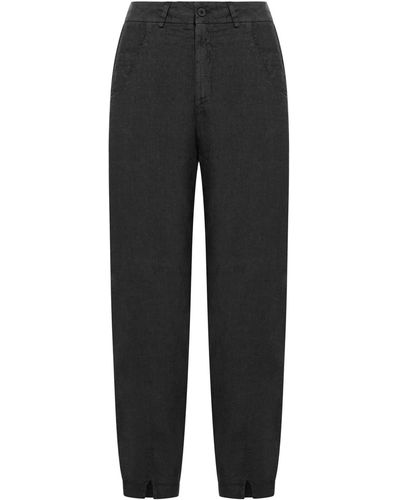 Transit Comfort Fit Linen Trousers With Slit On The Front Bottom. - Black