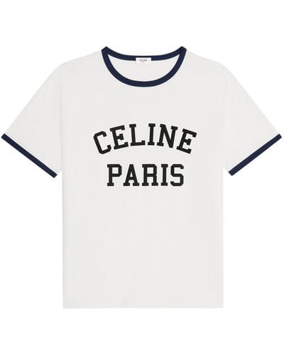 Celine Loose Paris T-shirt In Cotton Jersey Off-white / Navy Blue / Black