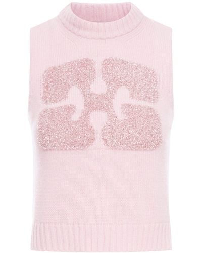 Ganni Pink Graphic Wool Mix Vest