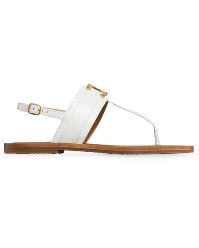 Celine Lympia Triomphe Flip Flops In Calf Leather Leather - White