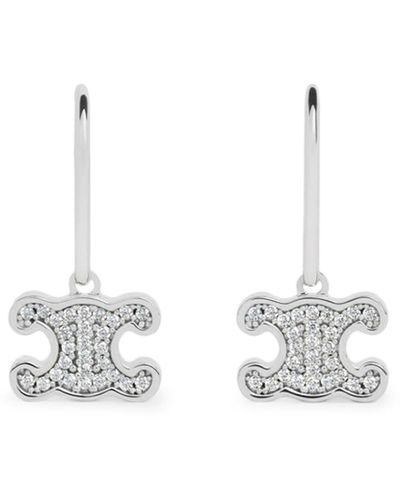 Celine Triomphe Earrings With Rhodium-plated Brass Rhinestone And Silver Crystals - White