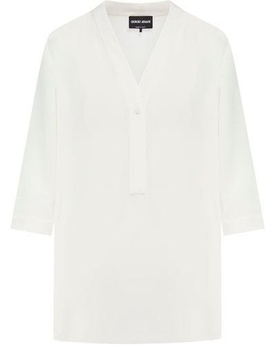 Giorgio Armani Blusa con scollo a V - Bianco