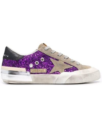 Golden Goose Super-star Glitter Upper Suede Toe And Star Leather Heel Multifoxing - Purple