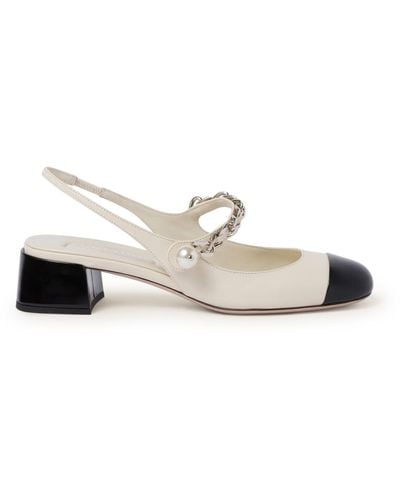 Miu Miu Slingback Court Shoes In Leather And Patent Leather - White