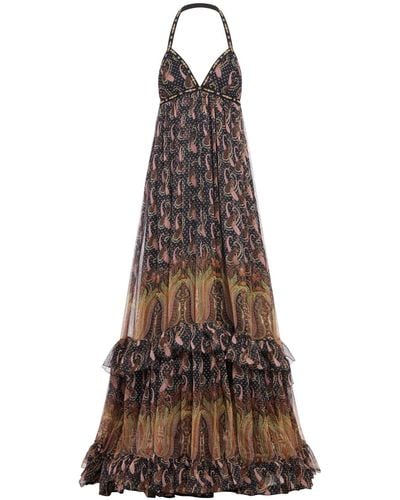 Etro Long Dress In Silk - Brown