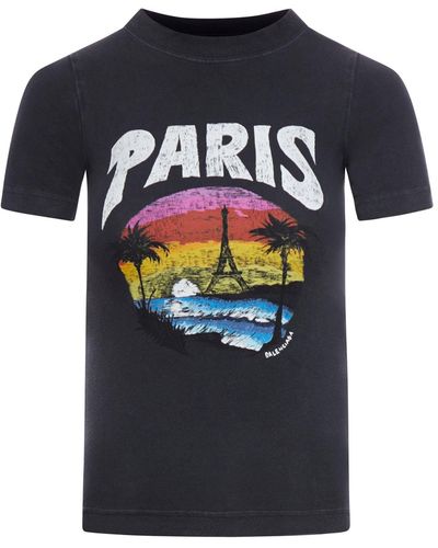 Balenciaga Fitted T-shirt Paris Tropical Str Jersey Peel - Blue