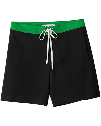 Miu Miu Colorblock Drawstring Low Rise Shorts - Green