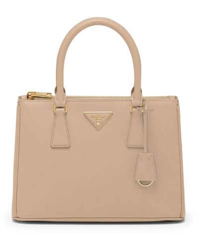 Prada Galleria Medium Bag In Saffiano Leather - Natural