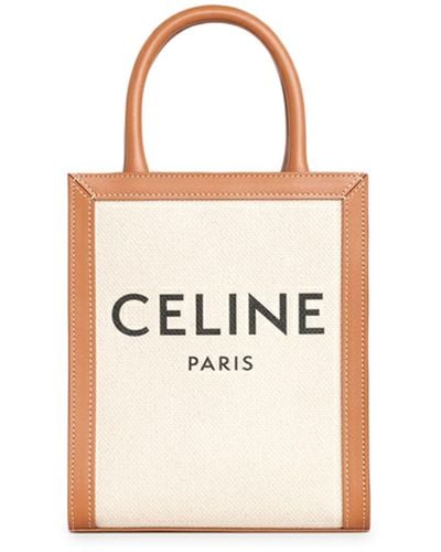 Celine Vertical Mini Cabas Bag In Print Canvas & Calfskin - White