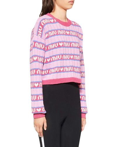 Miu Miu All-over Logo Sweater - Pink