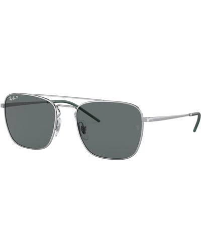 Ray-Ban 0rb3588 Square Sunglasses, Rubber Silver, 55.0 Mm - Metallic