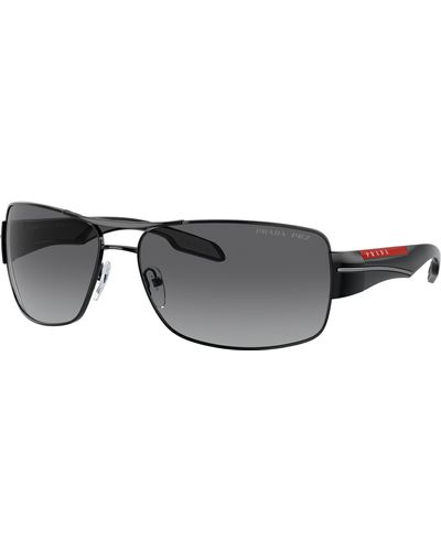 Prada Linea Rossa 53ns Polarized Navigator Sunglasses - Black