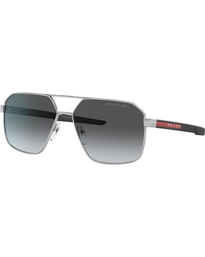 Prada Linea Rossa 53ns Polarized Navigator Sunglasses - Black