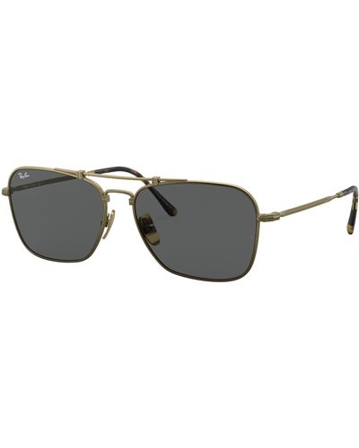 Ray-Ban Sunglasses Unisex Caravan Titanium - Antique Gold Frame Gray Lenses 58-15 - Multicolor