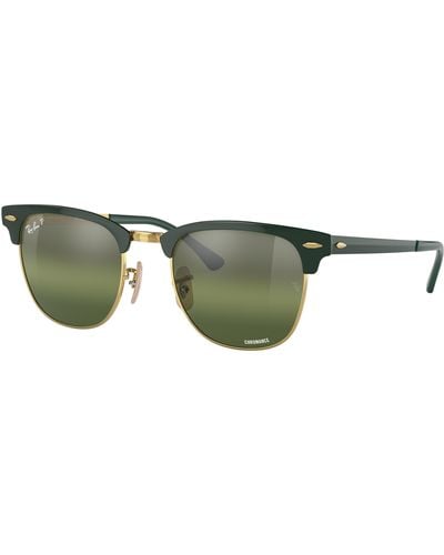Ray-Ban Clubmaster Metal Chromance Sunglasses Green Frame Green Lenses Polarized 51-21 - Black
