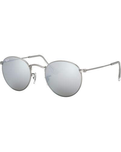 Ray-Ban Sunglasses Man Round Flash Lenses - Silver Frame Silver Lenses 50-21 - Black