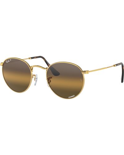 Ray-Ban Round metal chromance lunettes de soleil monture verres brun polarisé - Noir