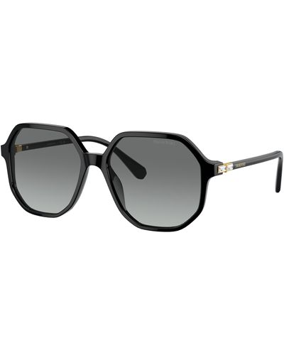 Swarovski Sk6003f Low Bridge Fit Octagonal Sunglasses - Black