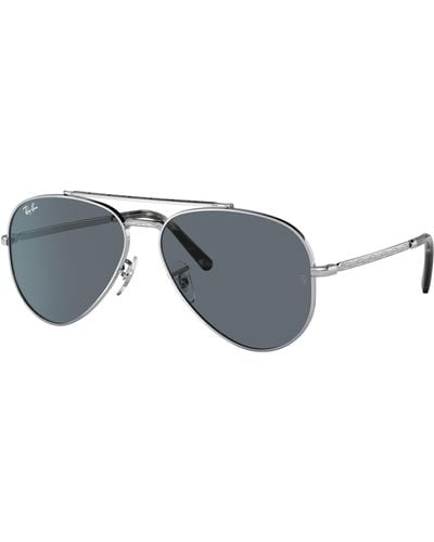 Ray-Ban New Aviator Sunglasses Silver Frame Blue Lenses 55-14 - Black