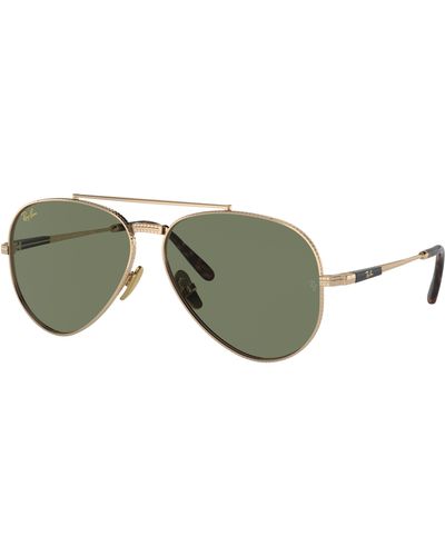 Ray-Ban Aviator Ii Titanium Sunglasses Gold Frame Green Lenses 62-14
