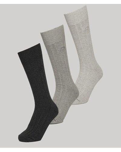 Superdry Aux s lot de 3 paires chaussettes core côtelées en coton bi - Blanc