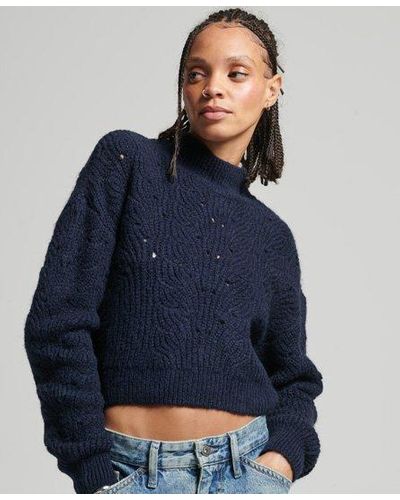 Superdry Pointelle Cable Knit Sweater - Blue