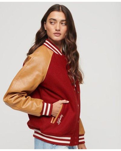 Superdry Classic Color Block College Varsity Bomber Jacket - Red