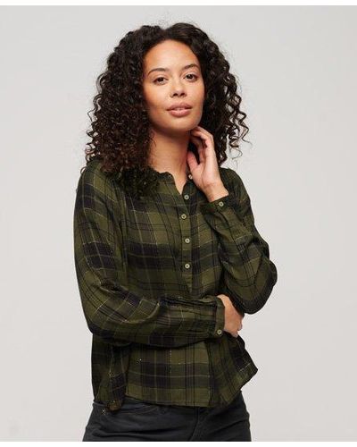 Superdry Long Sleeve Check Blouse - Green