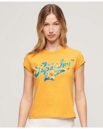 Superdry Floral Scripted Cap Sleeve T-shirt - Yellow