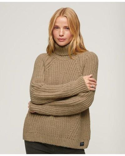 Superdry Slouchy Stitch Roll Neck Knit - Natural