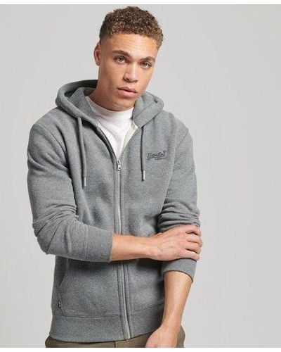 Superdry Organic Cotton Vintage Logo Embroidered Zip Hoodie - Gray