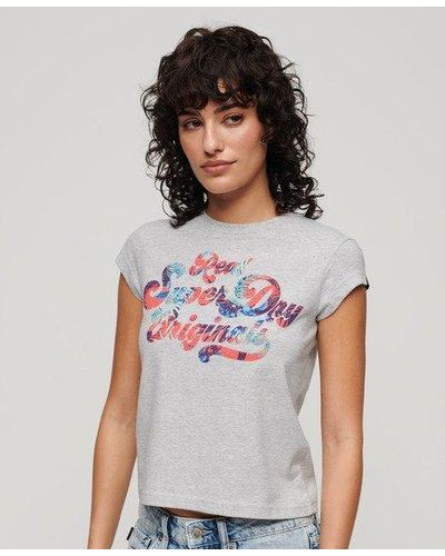 Superdry Floral Scripted Cap Sleeve T-shirt - White