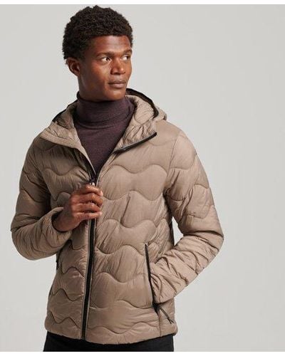 Superdry Hooded Lightweight Padded Coat - Brown