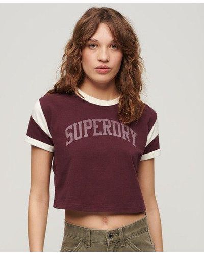 Superdry Athletic Ringer T-shirt Met Grafische Print - Paars
