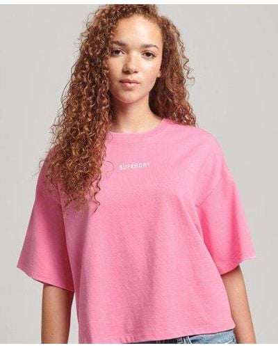 Superdry Micro Logo Embroidered Boxy T-shirt - Pink