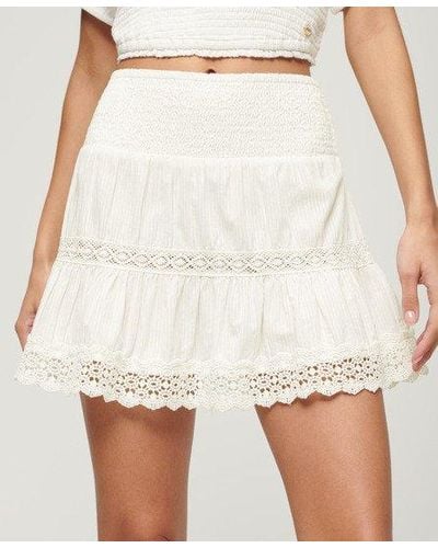 Superdry Ladies Loose Fit Textured Ibiza Lace Mix Mini Skirt - White