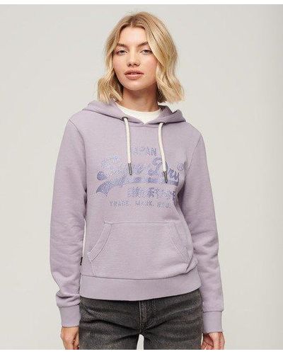 Superdry Metallic Vintage Logo Graphic Unbrushed Hoodie - Purple