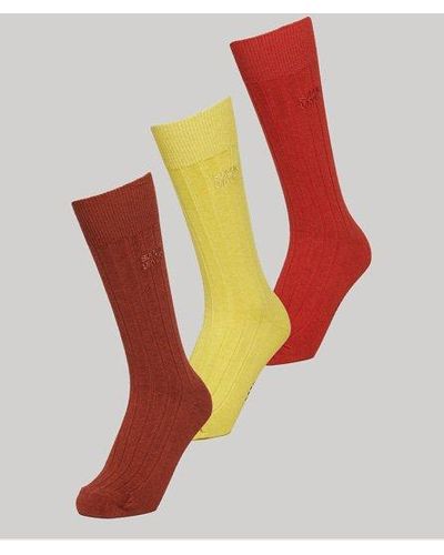 Superdry Aux s impression du logo lot de 3 paires chaussettes core côtelées en coton bi - Jaune
